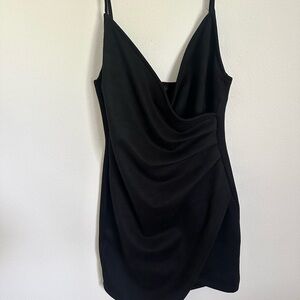 Elegant Black Velvet Draped Women's Dress